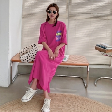 批发微胖女装显瘦减龄遮肉大码<b class='q'>连衣裙</b>夏胖mm纯棉宽松直筒长裙