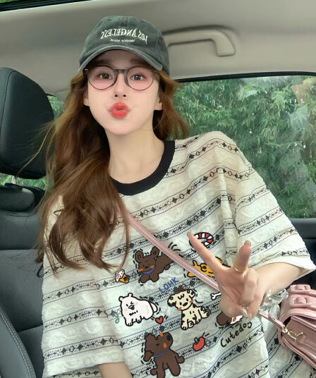 원본 품질 이후 패키지 칼라 빅 사이즈 여성 의류 스트라이프 여름 자카드 프린트 반팔 티셔츠 여성