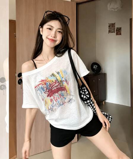 광저우 라이 경기 서울 눈꽃 얼음 차가운 면 165 그램 헝겊 차가운 미끄러짐 새는 어깨 반팔 티셔츠