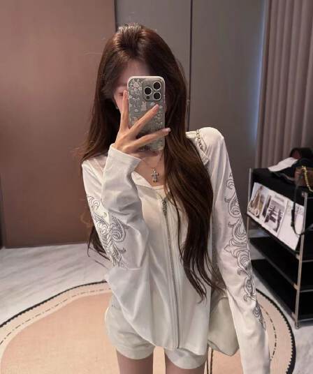 압력 훈련 백금 지퍼 광저우 눈꽃 면 자외선 차단 블라우스 여성