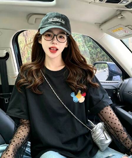 40 더블 실 순면 210 그램 특별 빅 사이즈 300 근 망사 패치워크 페이크 레이어드 반팔 티셔츠