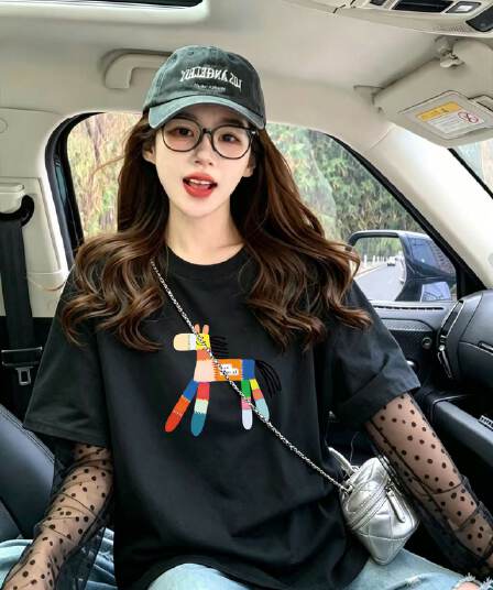 40 더블 실 순면 210 그램 특별 빅 사이즈 300 근 망사 패치워크 페이크 레이어드 반팔 티셔츠