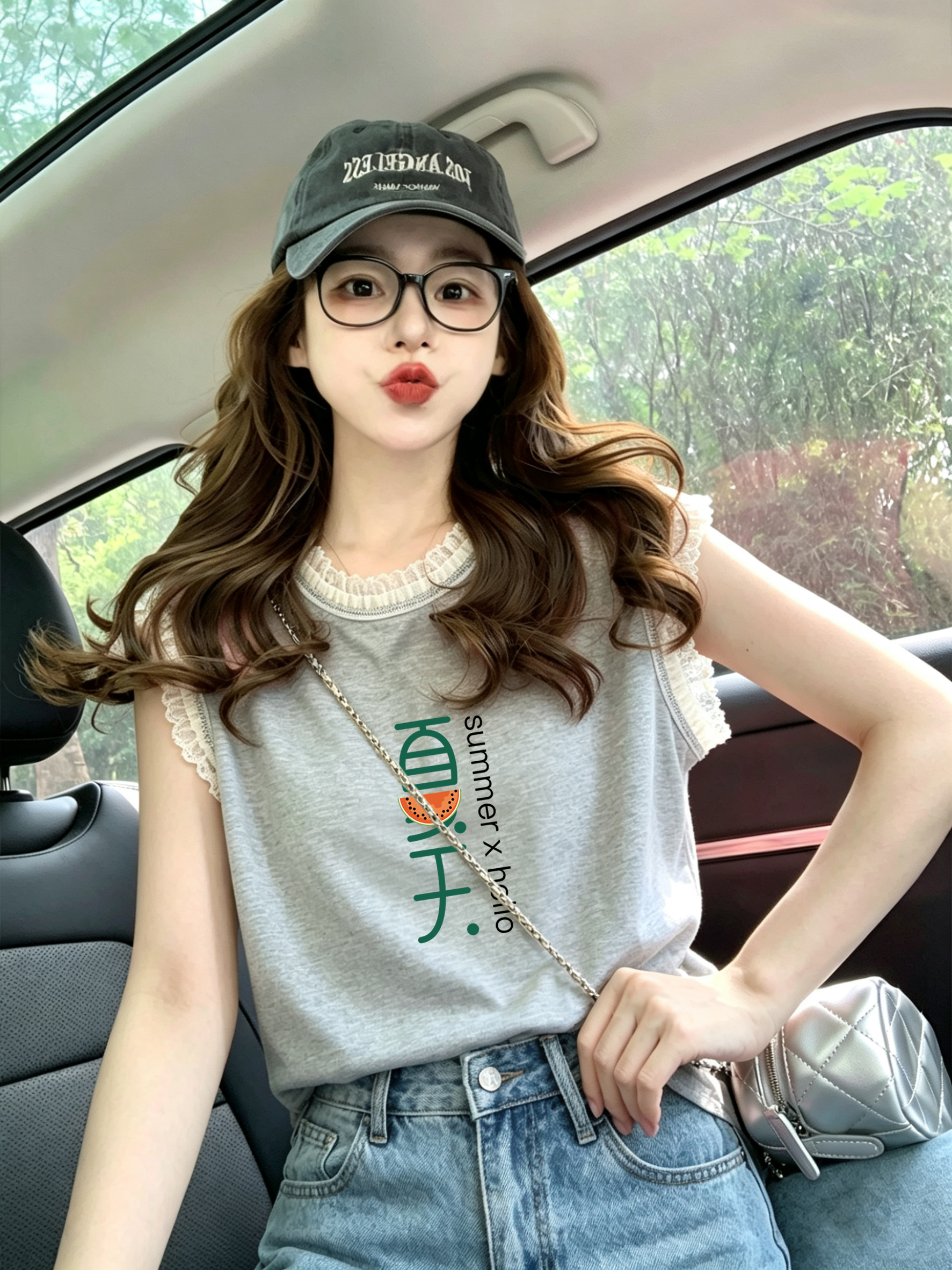 潮牌棉抖音质量蕾丝花边无袖背心t恤女新款   服裝批發女裝批發服飾貨源
