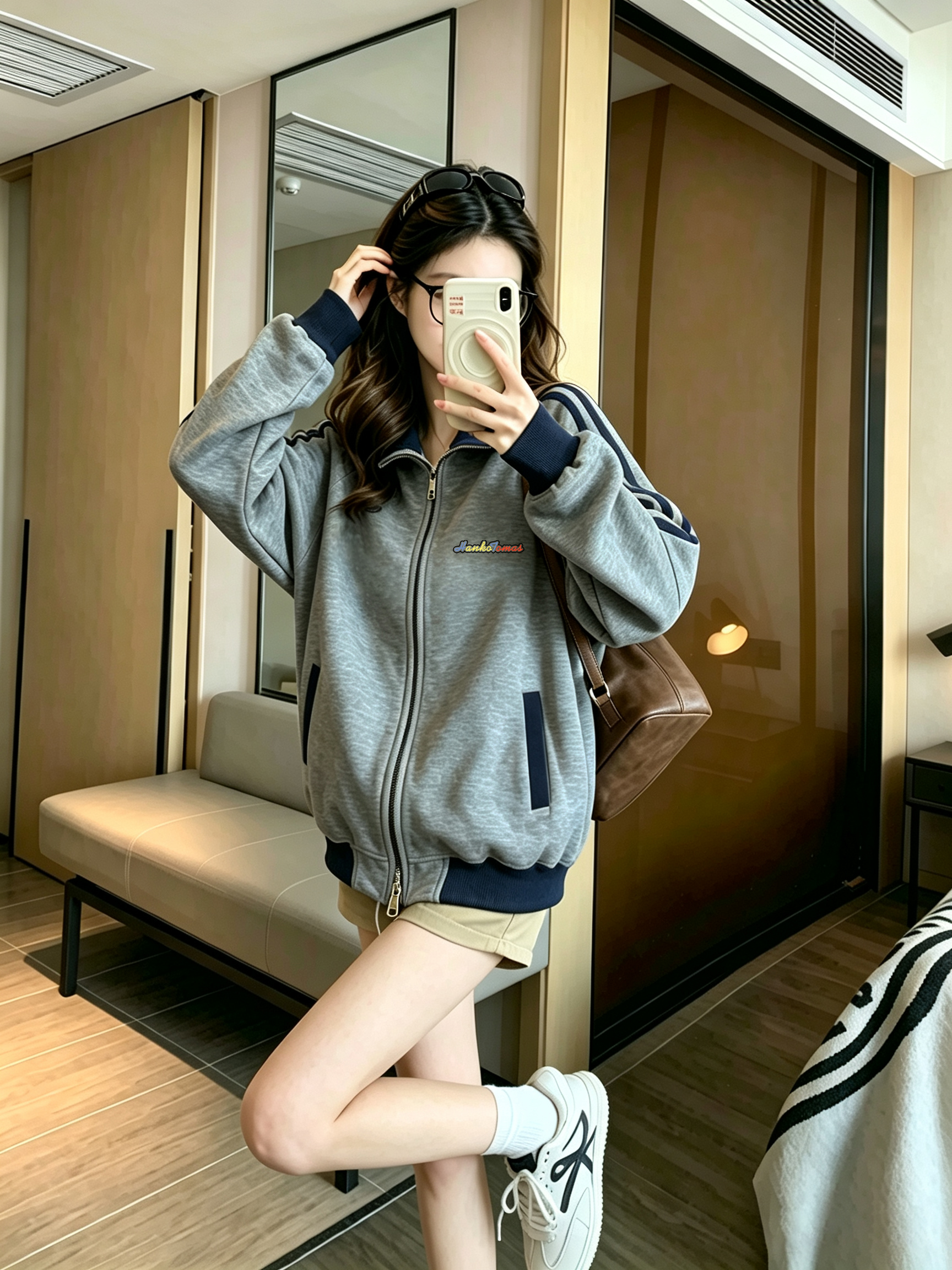 RY8981# 华棉复牛奶丝特大码300斤双拉链卫衣女秋宽松立领上衣