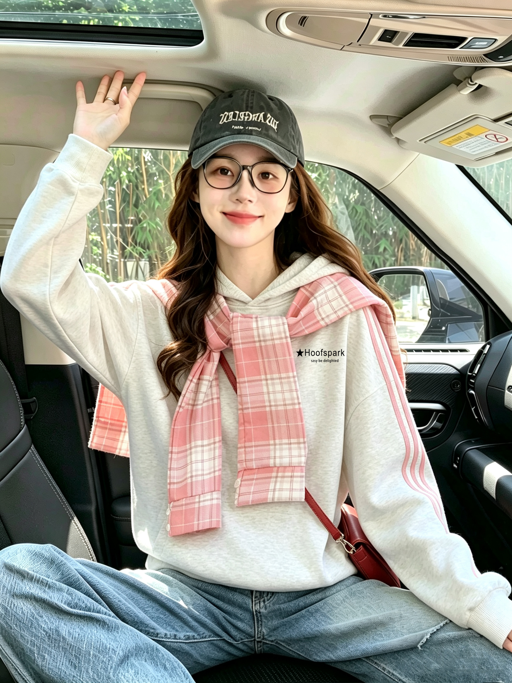 BY34821# 华棉复可拆卸格子披肩大码300斤条纹连帽卫衣女 服裝批發女裝批發服飾貨源