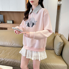 批发实拍华棉复合<b class='q'>大码</b><b class='q'>女装</b>春秋薄长袖卫衣女韩版宽松设计感<b class='q'>上衣</b>