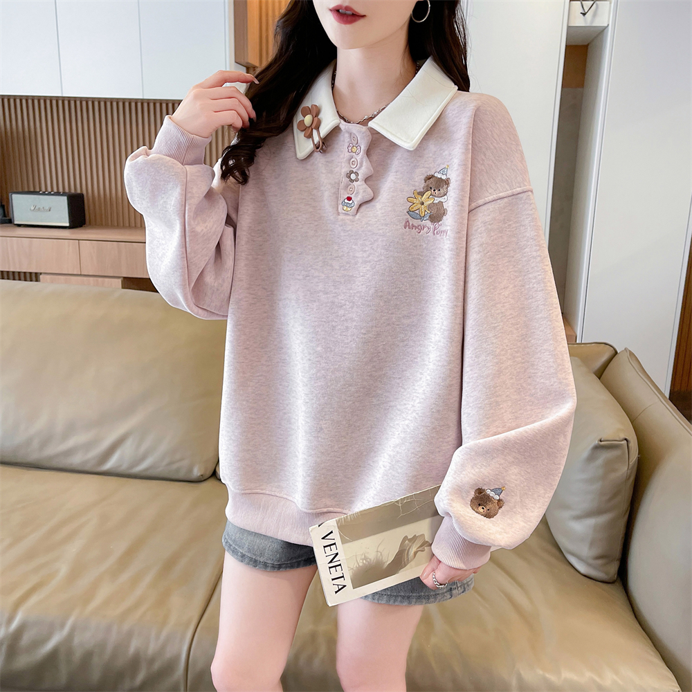 BY35268# 华棉复合大码女装春秋薄长袖卫衣女韩版宽松设计感上衣 服裝批發女裝批發服飾貨源