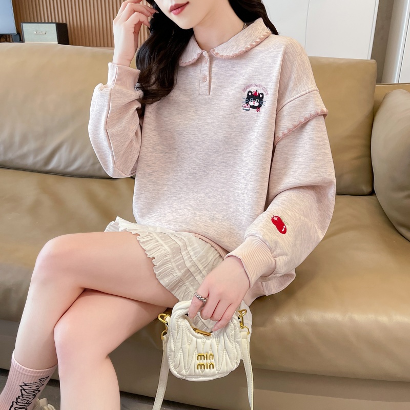 RY8976# 华棉复合大码女装春秋薄长袖卫衣女韩版宽松设计感上衣