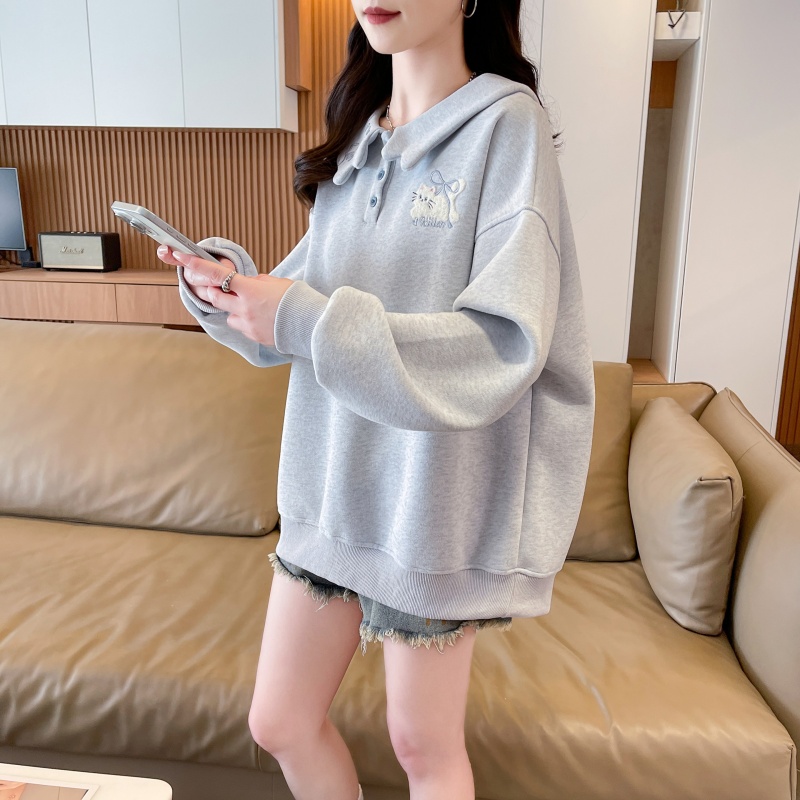 RY8975# 实拍索罗那复合大码女装春秋薄长袖卫衣女韩版宽松设计感上衣