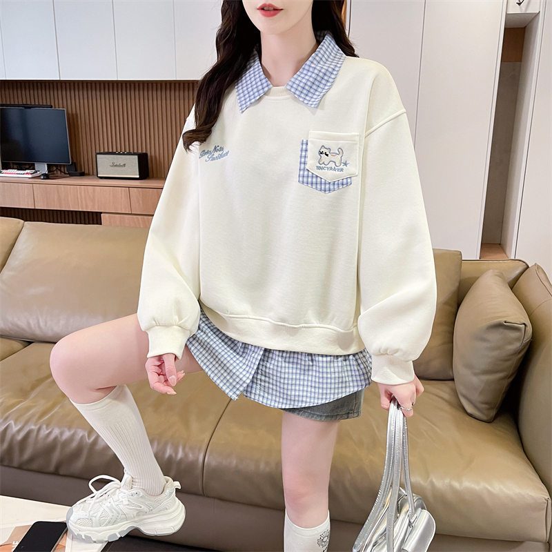 BY35260# 华棉复合大码女装春秋薄长袖卫衣女韩版宽松设计感上衣 服裝批發女裝批發服飾貨源