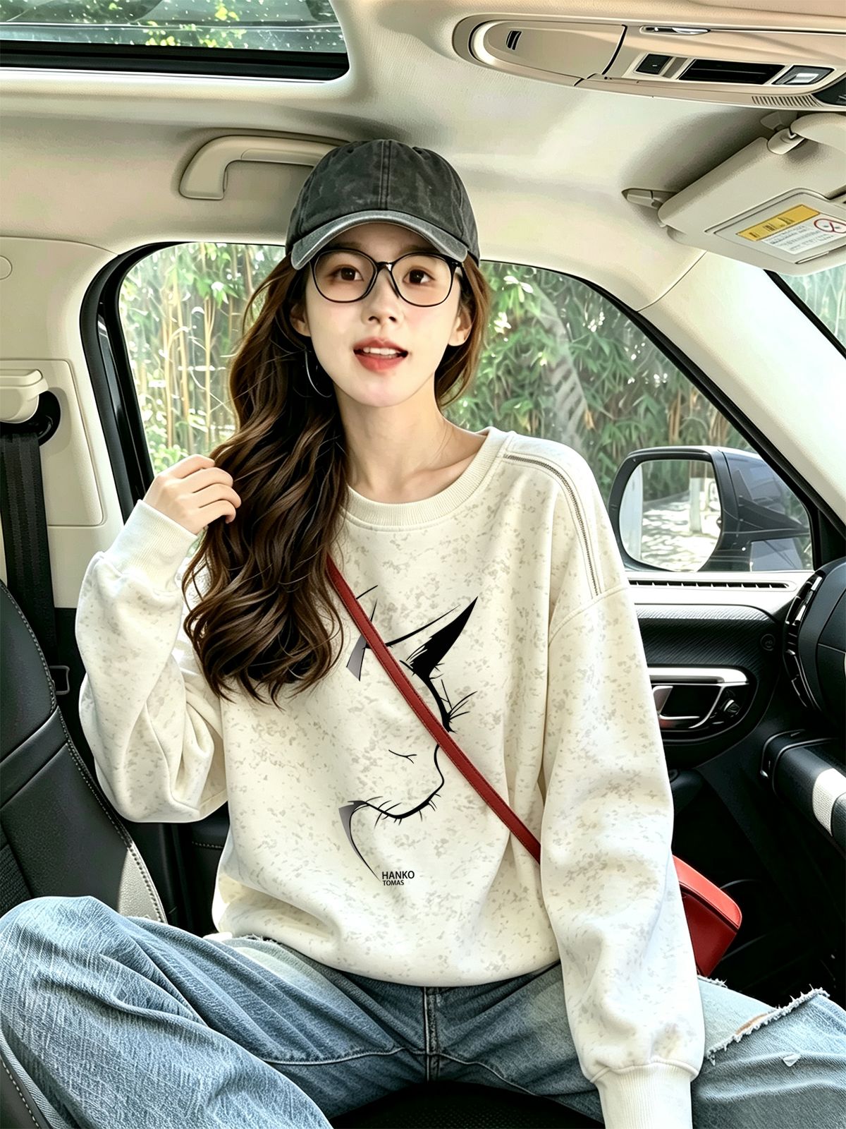 RY9557# 华棉复牛奶丝特大码300斤扎染印花肩膀拼接拉链卫衣女