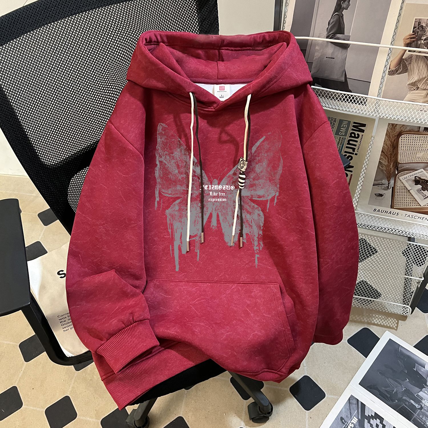 RY9552# 实拍华棉复天鹅绒特大码300斤印花卫衣男女加绒加厚外套潮