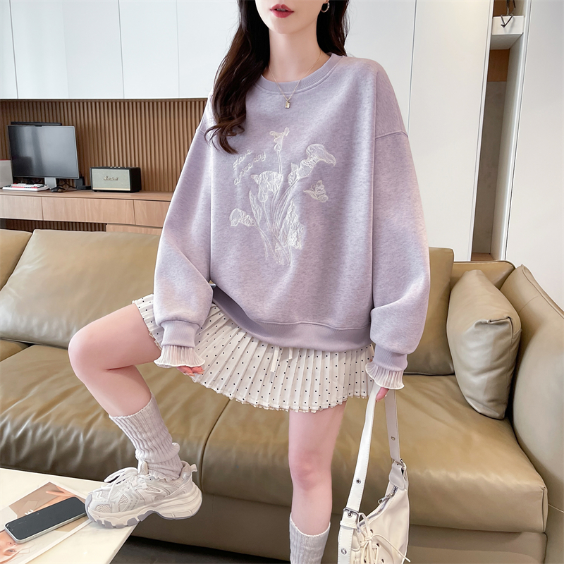 BY37454# 华棉复合卫衣女学院风复古宽松薄上衣大码女装  服裝批發女裝批發服飾貨源