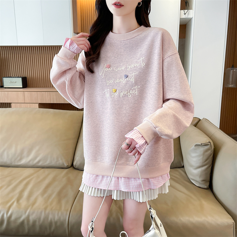 RY9551# 实拍华棉复合牛奶丝卫衣女学院风复古宽松薄上衣大码女装