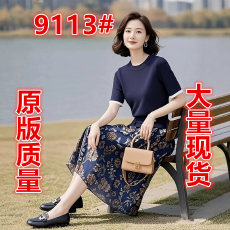 批发订制女装原创品牌高级感轻奢针织上衣短袖超好看<b class='q'>半身</b>裙两件套