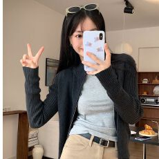 批发拉链毛衣针织开衫女2026秋冬辣妹短款显瘦百搭外套潮