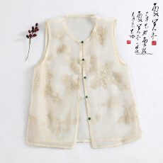 批发秋季复古新中式国风马甲女时尚<b class='q'>欧根纱</b>马夹背心无袖<b class='q'>刺绣</b>坎肩