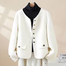 批发白色小香风短款双面羊绒大衣秋冬超好看洋气高级感毛呢外套