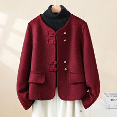 批发高级感中国风羊毛大衣女短款洋气减龄双面毛呢外套2025新款