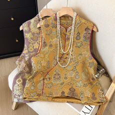 批发金福禄重工植绒织锦新中式马甲