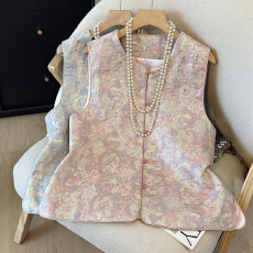 批发新中式国风浮雕提花爆款外穿马甲女早春新款洋气时髦流行马夹