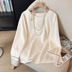 批发气质奢华新中式内搭缎面圆领衬衫女春秋素雅提花打底衫马甲衬衣