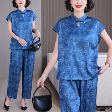 批发震撼非遗真丝花萝香云纱提花印花古韵底面异色新中式两件套の