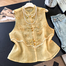 批发新中式国风马甲女装夏季薄款2026重工绣花<b class='q'>网纱</b>马夹坎肩背心外搭