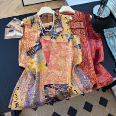 批发2026夏季中式国风复古提花斜襟盘扣百搭改良版浮光锦无袖旗袍