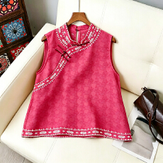 批发新中式东方风欧根纱刺绣马甲新款夏季外穿小衫立领斜襟盘扣上衣