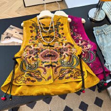 批发重工刺绣新中式马甲四季款外穿国风气质显瘦民族风吊坠盘扣马甲