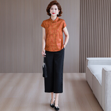 批发香云纱上衣女2026夏季新款新中式气质妈妈<b class='q'>真丝</b><b class='q'>衬衫</b>套装
