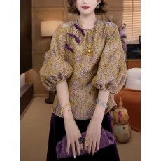 批发2026春秋新中式国风改良斜襟宋锦彩麟宝相花衬衫女洋气唐装小上衣