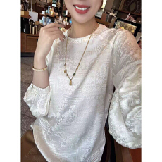 批发2026新款真丝<b class='q'>衬衫</b>女桑蚕丝提花新中式灯笼袖<b class='q'>气质</b>长袖上衣