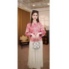 批发2026年】新中式国风春新款立领<b class='q'>喇叭袖</b>衬衫收腰显瘦<b class='q'>上衣</b>