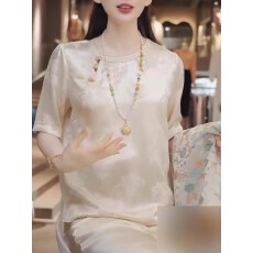 批发新中式国风复古圆领短袖<b class='q'>T</b><b class='q'>恤</b>上衣女2026夏季洋气<b class='q'>百搭</b>减龄提花<b class='q'>衬衫</b>
