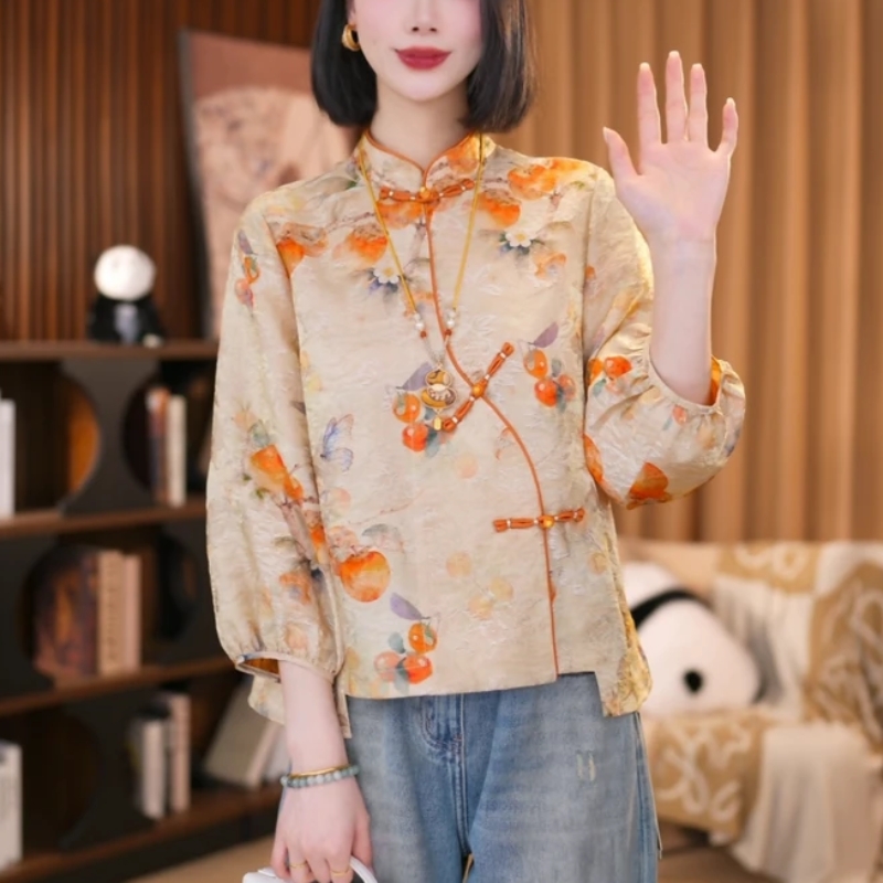 작은 감 새로운 중식 국풍 2026 봄 새로운 다용도 품격 셔츠 연령 감소 캐주얼 맨위