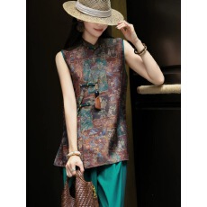 批发复古新中式夏季薄款<b class='q'>马甲</b>背心女2026新款立领斜襟无袖衬衫中<b class='q'>长款</b>