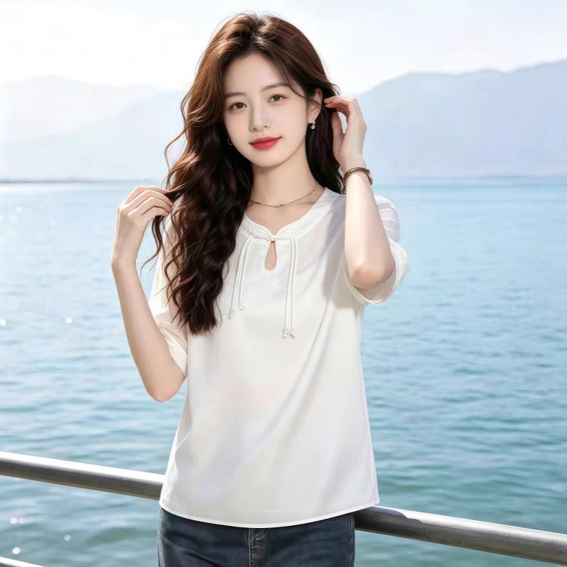 항저우 고급 실크 셔츠 화이트 티셔츠 여성용 짧은 소매 2026 여름 새로운 중식 뽕나무 누에 실크 맨위