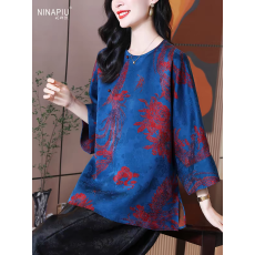 批发新中式国风香云纱<b class='q'>真丝</b><b class='q'>上衣</b><b class='q'>女</b>春季新款复古休闲花色百搭小衫