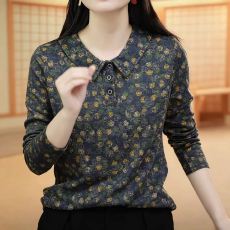批发时尚印花澳绒打底衫女装长袖t恤秋冬季新款中年妈妈保暖内搭<b class='q'>上衣</b>