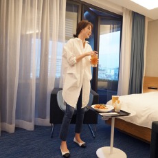 批发<b class='q'>韩版</b>气质宽松BF风中长款<b class='q'>长袖</b>衬衫连衣裙衬衣百搭单排扣春秋纯色