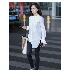 批发白衬衫女长袖王智明星同款简约休闲百搭中长款衬衣春秋打底上衣潮
