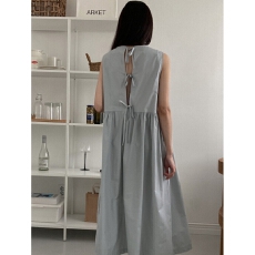 批发韩国chic 法式露背设计感系带背心<b class='q'>连衣裙</b>两侧有口袋