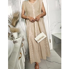 批发韩国夏季新款纯色圆领无袖单排扣衬衫连衣裙两侧有口袋