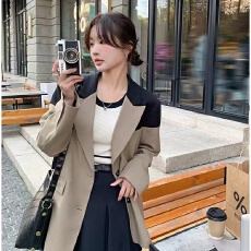 批发撞色拼接西装外套女春秋款韩系气质休闲小个子高级感炸街西服