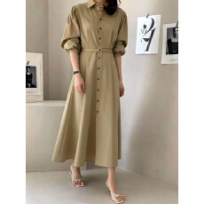 批发淑女气质 韩国时尚长袖收腰系带风衣式衬衫连衣长裙韩版<b class='q'>连衣裙</b>