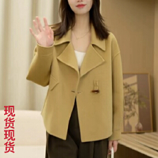 批发贝贝198冬季新款双面呢羊毛外套休闲风牛角扣时尚羊毛大衣显瘦