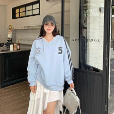 批发大码女装卫衣V领休闲印花宽松型卫衣