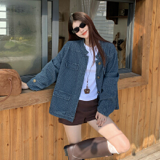 批发大码<b class='q'>女装</b>秋季<b class='q'>皮衣</b>外套 韩版显瘦宽松甜酷牛仔外套